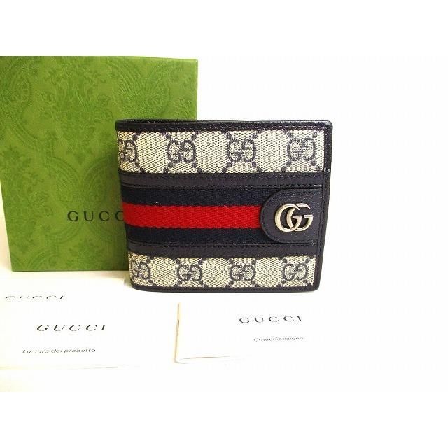 グッチ GUCCI オフィディア ダブルG ブルーウェブストライプ 2つ折り 財布 コインウォレット メンズ レディース 【未使用保管品】