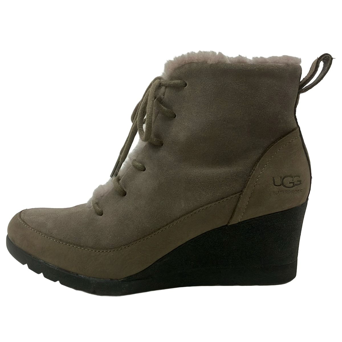 UGG(アグ) ショートブーツ 24 レディース ブリジット 1103822 グレーベージュ×カーキ ウェッジソール ムートン