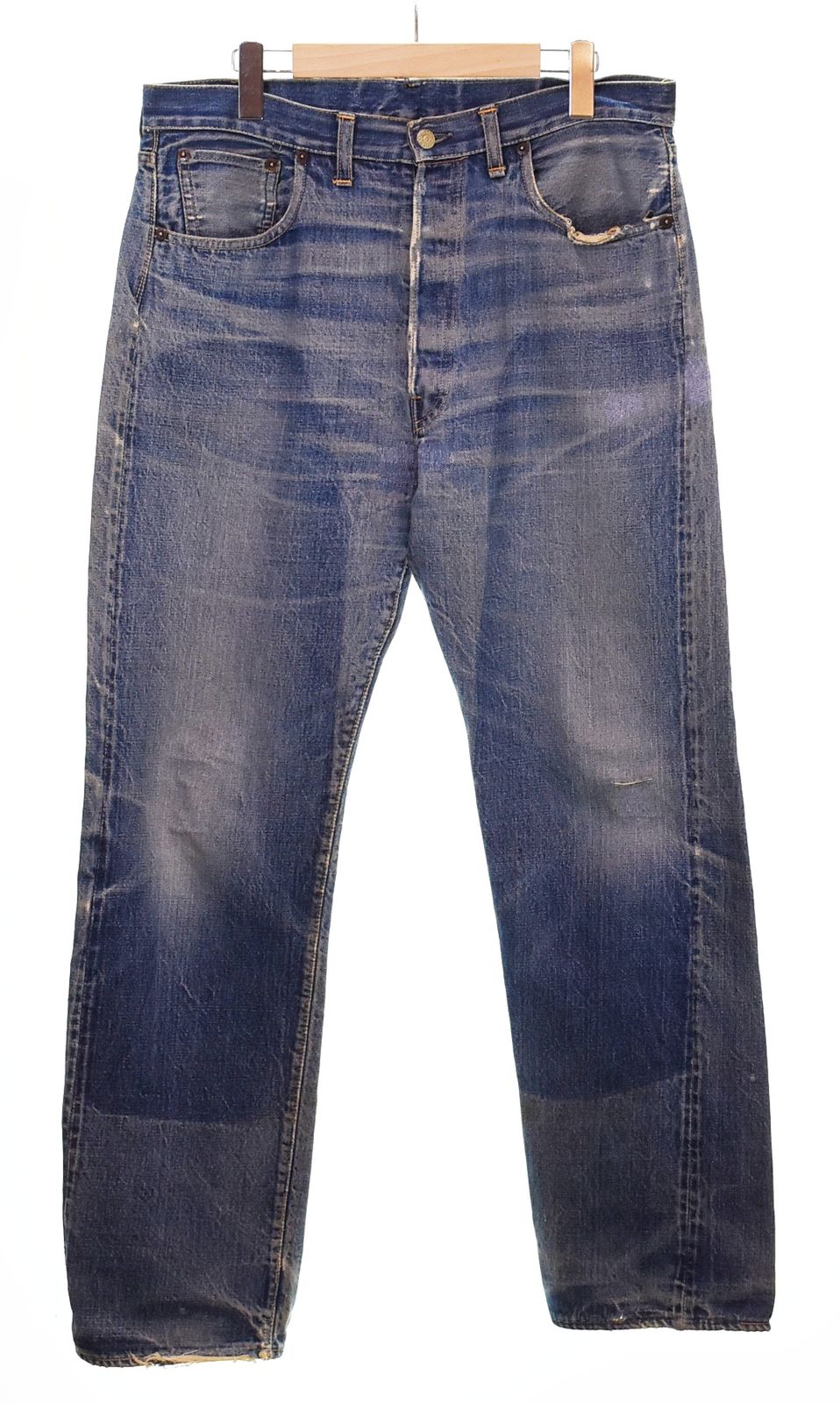 リーバイス Levi's 60s Vintage 501 XX 最終モデル Vステッチ 足長R センターセット 隠しリベットなし ボタン裏 W レインボーステッチ 色落ち デニム ブルー 103MB-1023