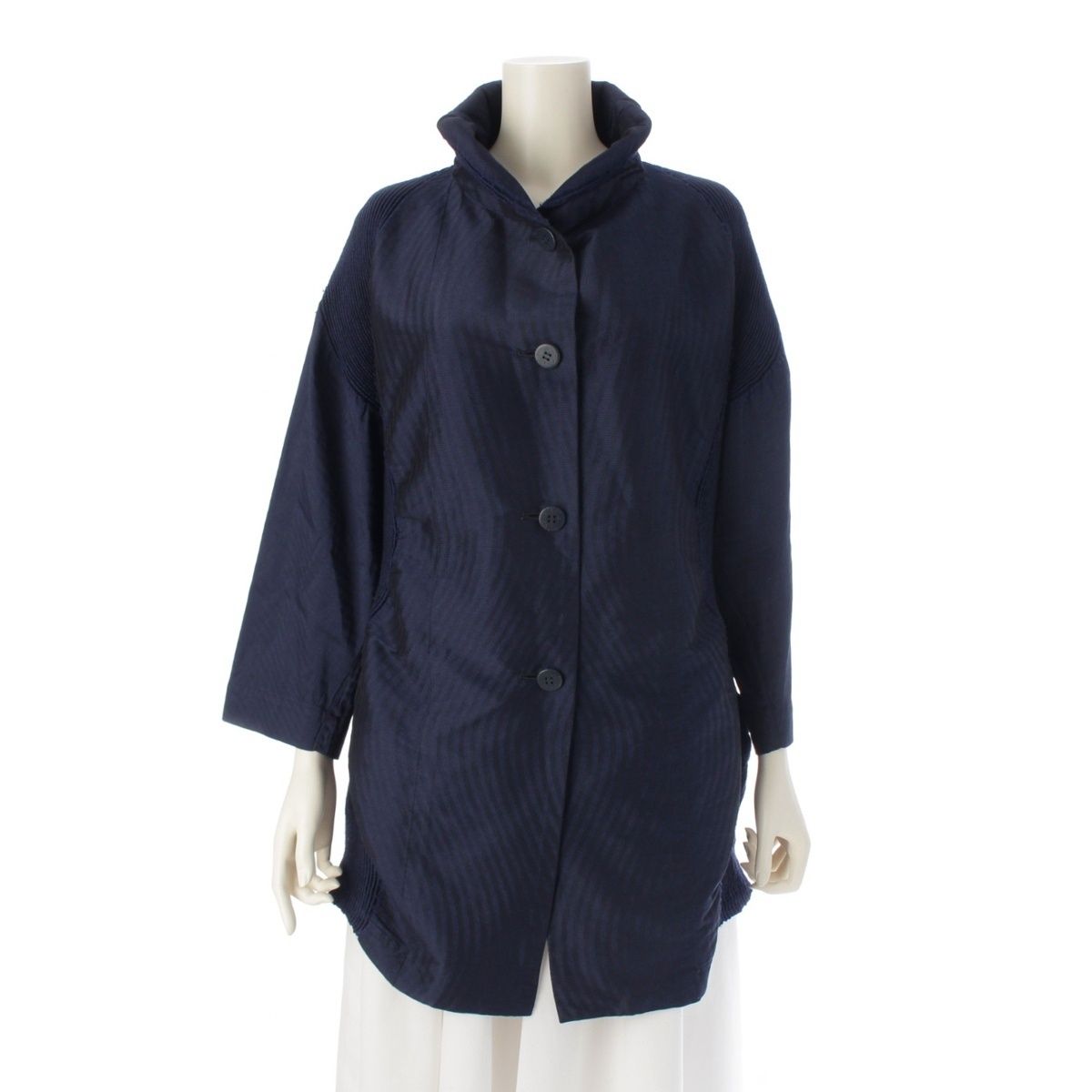 イッセイミヤケ 14AW ウール混 変型 ストレッチ プリーツ ジャケット アウター IM43FD014 ブラック ネイビー 2【中古】