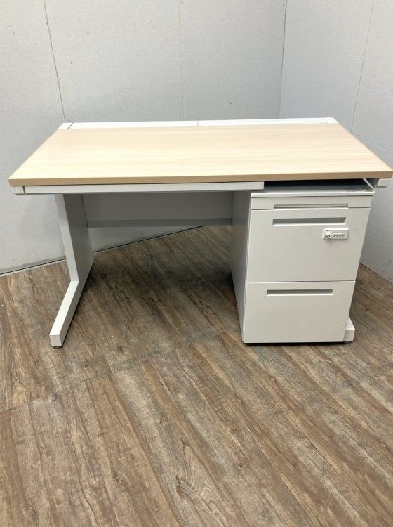 【中古品】デスクウチダ/ワゴンイトーキ デスクスカエナシリーズKタイプ/ワゴンCZRシリーズ 1200平デスク+ワゴンセット ナチュラル