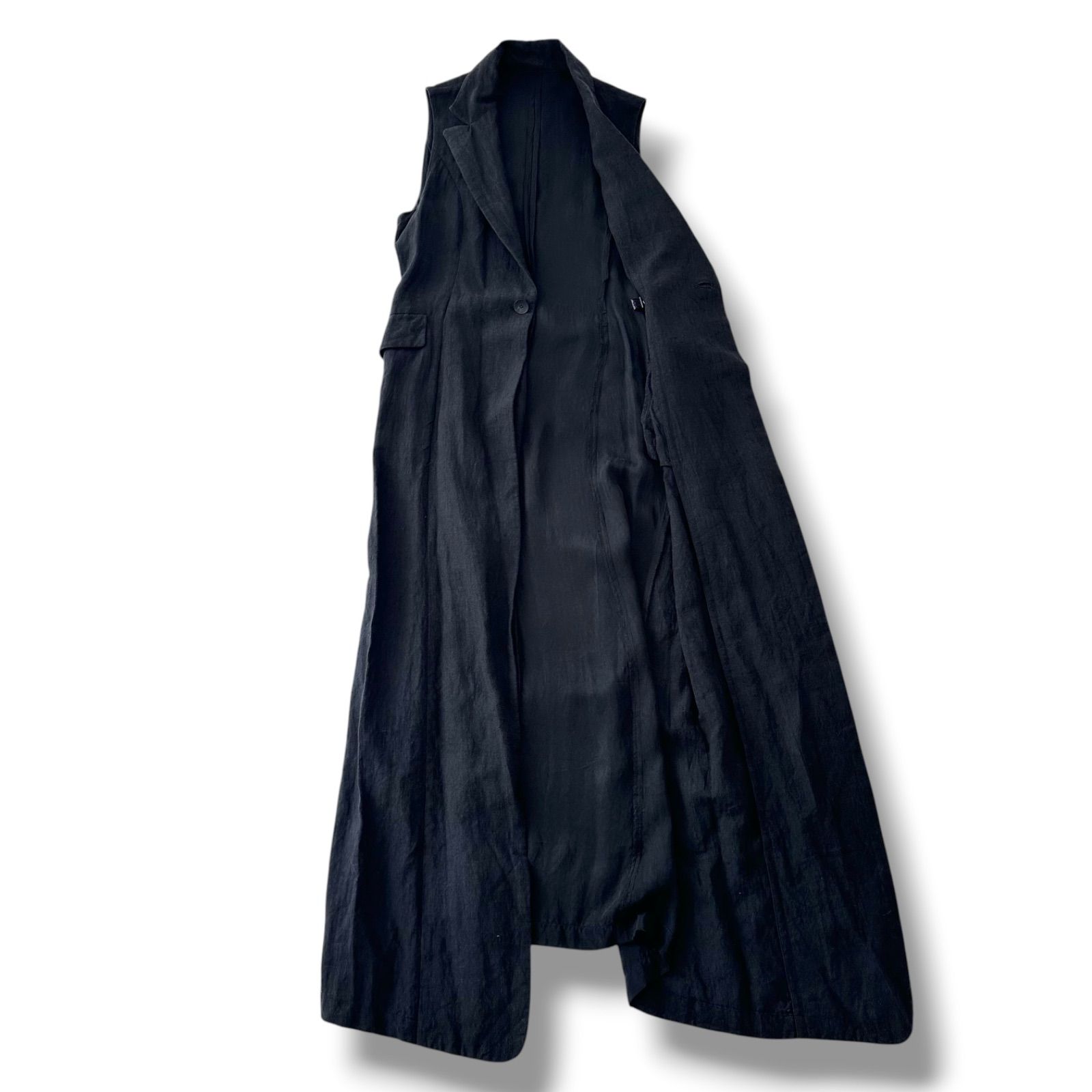 バジュラ bajra 異素材 ロングジレ ベスト ブラック 黒 麻 綿 美品