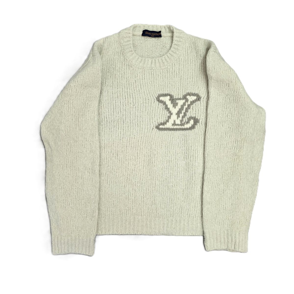 LOUIS VUITTON ルイ・ヴィトン 26SS LV インターシャ クルーネック LV ロゴ セーター 1AIWEL メンズ XXL ウール ホワイト 中古