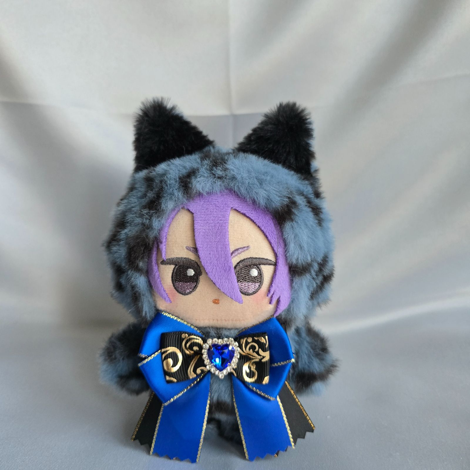 ちびぐるみ ぬい服 11cm 着ぐるみ ねこ 豹柄青(内耳 黒)しっぽ付