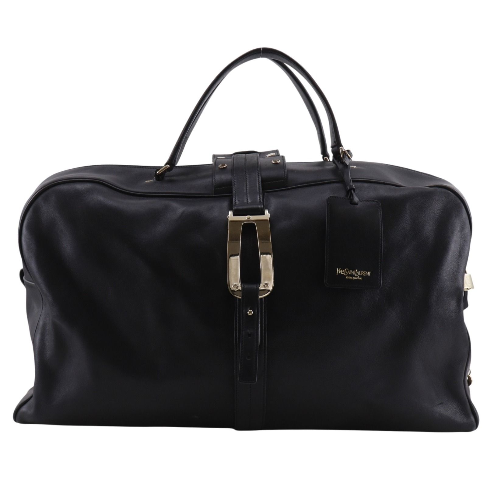 【YVES SAINT LAURENT】イヴ・サンローラン レザー 黒 ユニセックス ボストンバッグ