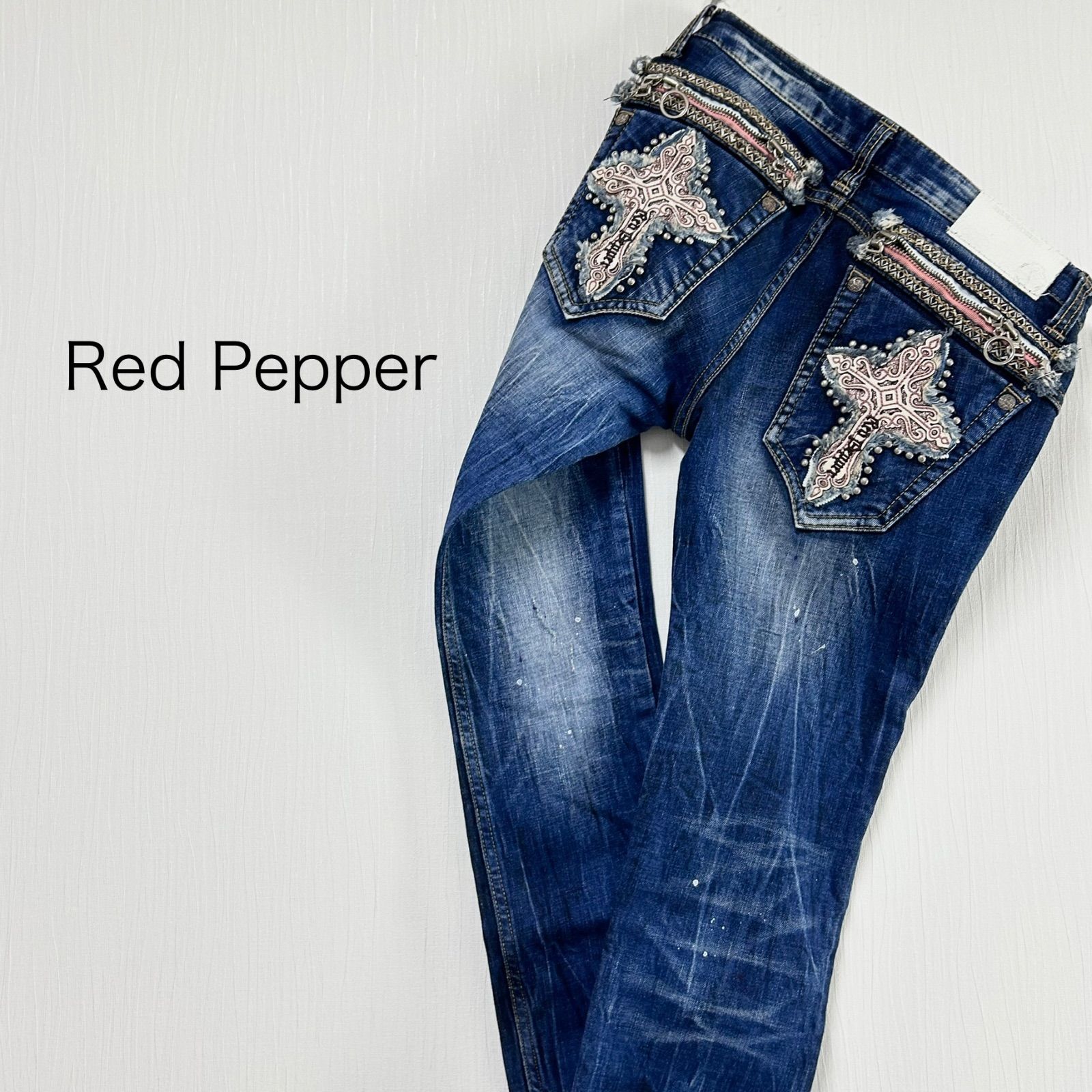 【Red Pepper】 クロス スタッズ ラメ装飾 スキニー