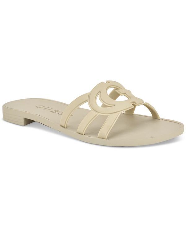 ゲス レディース シューズ サンダル カットアウト ロゴ GUESS Womens Elyho Jellie Logo Emblem CutOut Slide Flat Sandals Ivory ア