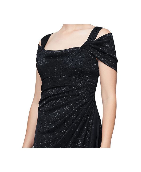 アレックスイブニングス レディース トップス ワンピース ドレープ トール Alex Evenings Alex s ColdShoulder Draped Metallic Gown 4P18 Bl