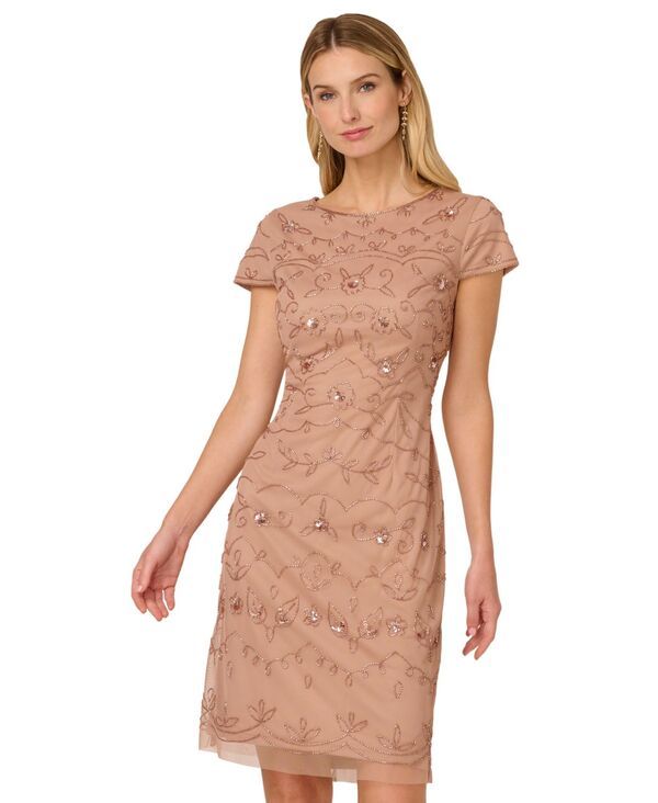 アドリアナ パペル レディース トップス ワンピース Adrianna Papell Womens BoatNeck Beaded Sheath Dress ROSE GOLD ゴールド