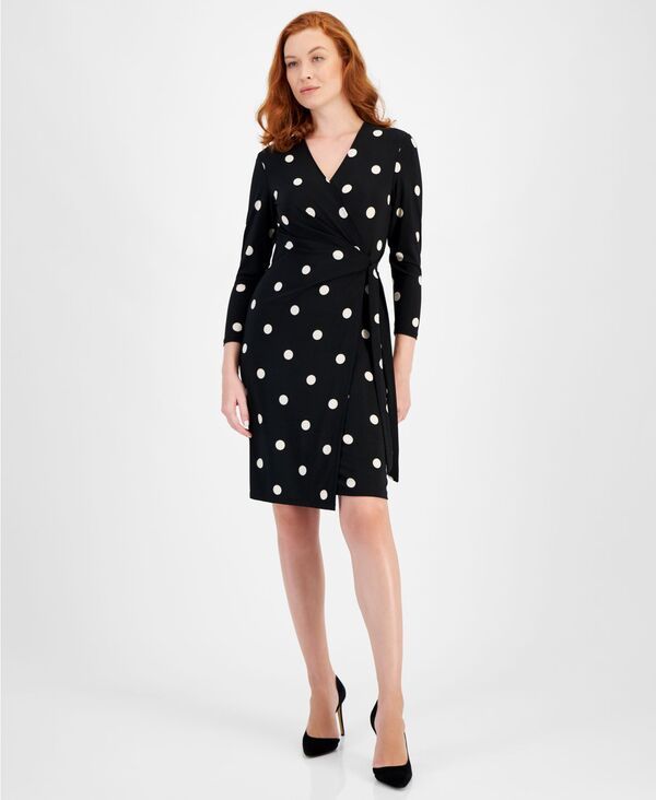アンクライン レディース トップス ワンピース ラップワンピース プリント Anne Klein Womens Printed 34Sleeve Wrap Dress XXSPXXL Anne Bla