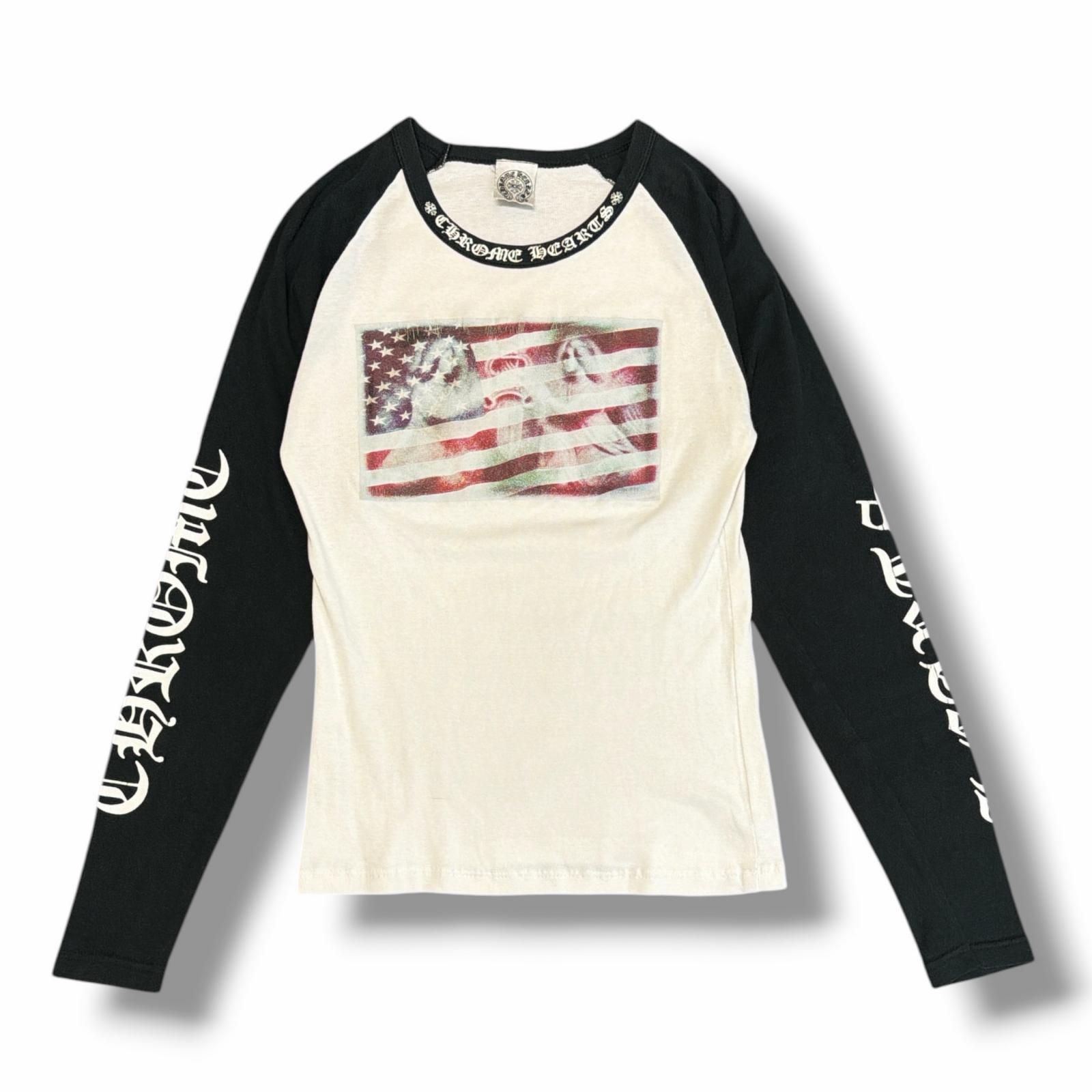 CHROME HEARTS ネックプリント星条旗ラグランカットソー 長袖Tシャツ