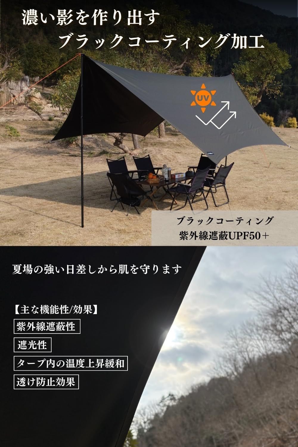 LUHANA タープ ヘキサタープ 難燃性ポリエステル 耐水圧8000mm
