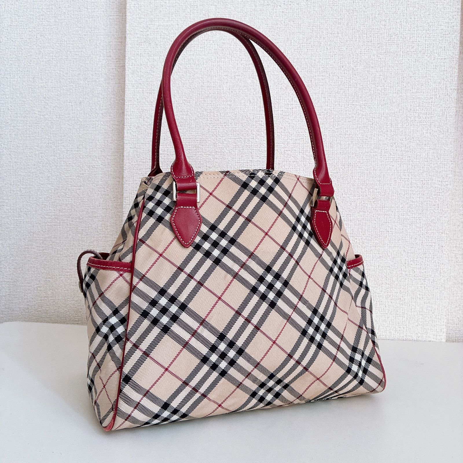 BURBERRY LONDON BLUE LABEL バーバリーロンドン ブルーレーベル ハンドバッグ ノバチェック キャンバス×レザー ベージュ×レッド