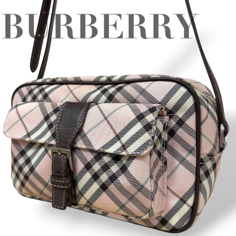 ☆★希少★人気★BURBERRY BLUE LABEL バーバリー　ブルーレーベル★ショルダーバッグ　斜め掛け　チェック　ピンク　キャンバス　レザー★♯2669