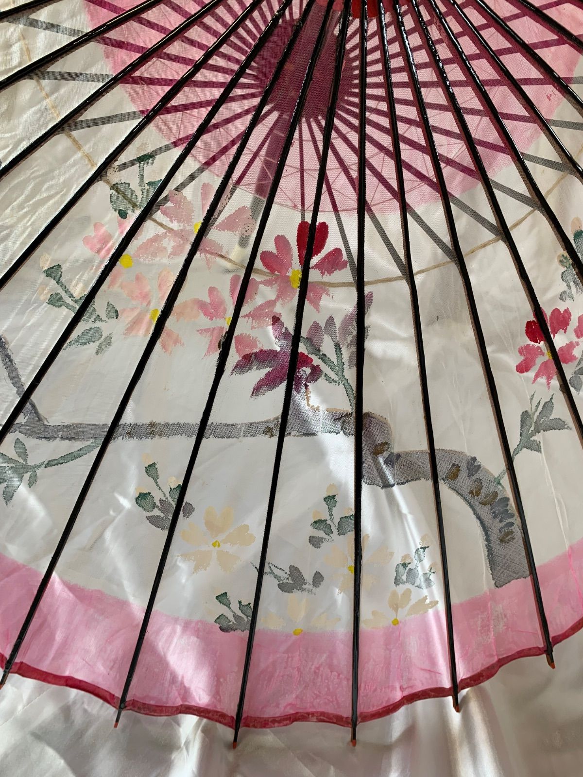 日本舞踊　小道具　高級舞踊傘　枝桜　手書き 日本舞踊小道具高級舞踊傘枝桜手書き
