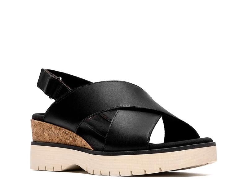 クラークス レディース シューズ サンダル Clarks Diaz Wedge Sandal Black Leather ブラック