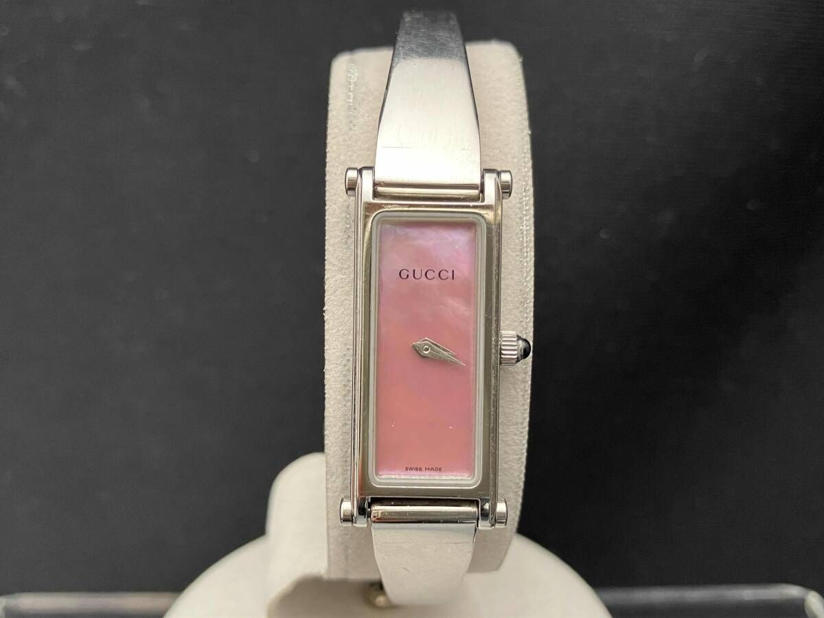 GUCCI 1500L 文字盤 ピンク シェル バングル ウォッチ 時計 クォーツ