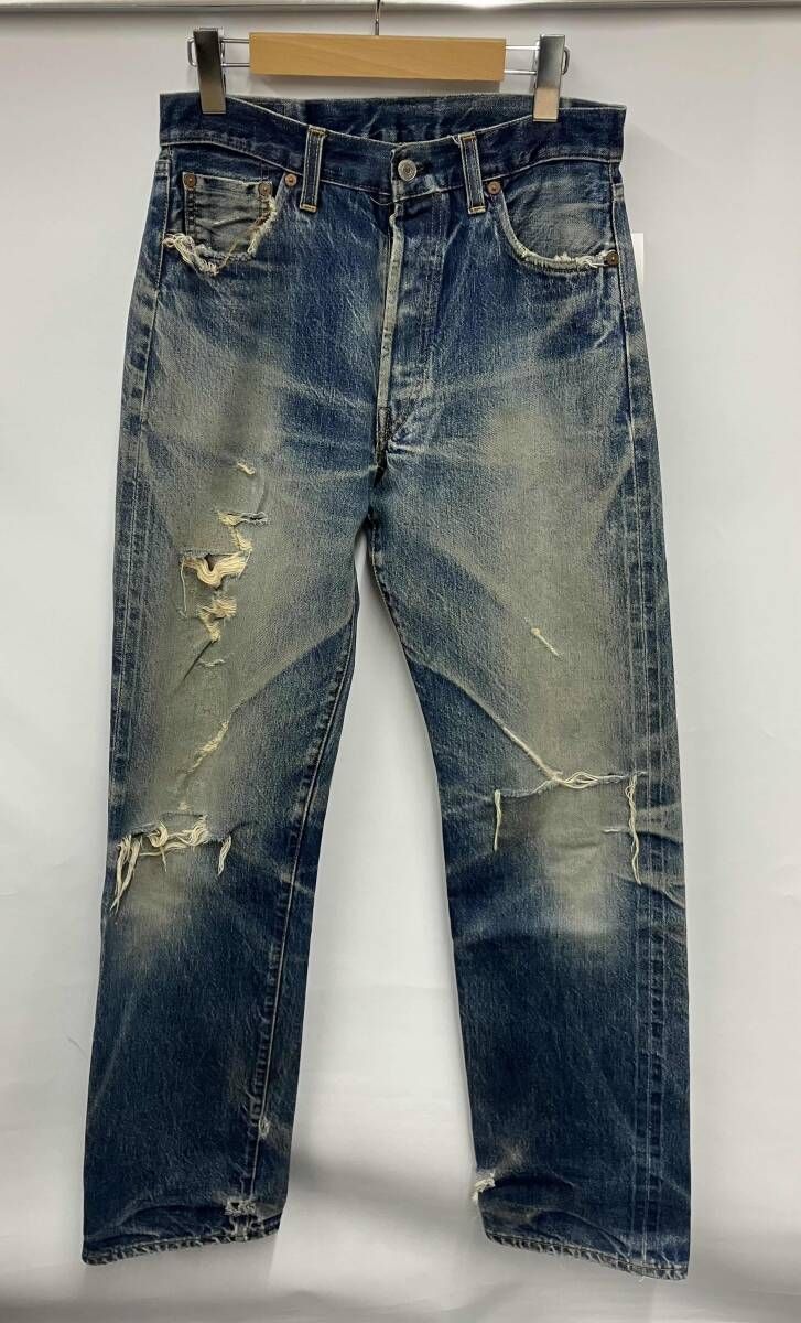 ブルー 90s LEVI'S／501-0004／リーバイス米国製　メンズダメージデニム　1996年　バレンシア工場製造