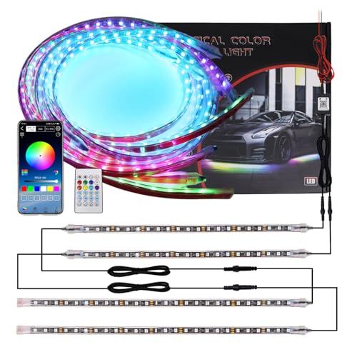 LED アンダーネオン 車 アンダーライト RGB 高輝度 車用 テープライト 防水レベルIP67 LEDテープ アンビエントライト 音楽連動 12v 音楽同期 210種類発光パターン マルチカラー 1600万色 レインボーカラー アプリコン 3204f8b0