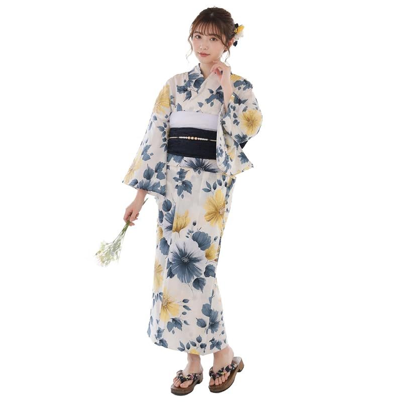 [NISHIORI] 浴衣 セット レディース 二部式 選べる浴衣 しわ兵児帯 2点セット 大人かわいい 上品 花柄 夏祭り 花火大会 (16， 通常タイプ) 1
