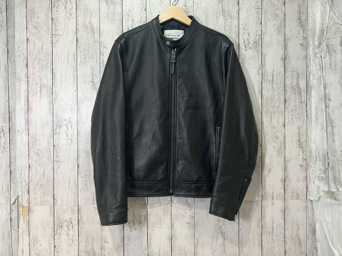COACH コーチシングルライダースジャケット ライダースジャケット レザージャケット ジャケットCU407 サイズM カラーブラック