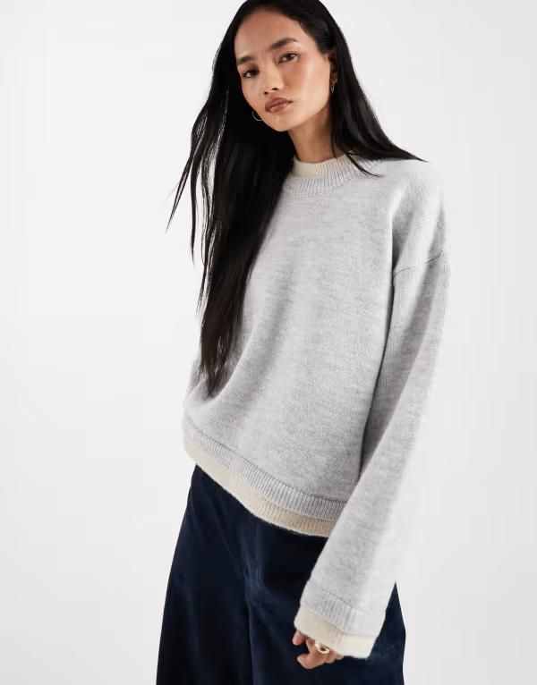 エイソス レディース アウター ニット・セーター ASOS DESIGN knit sweater with double layer effect Light Gray グレー