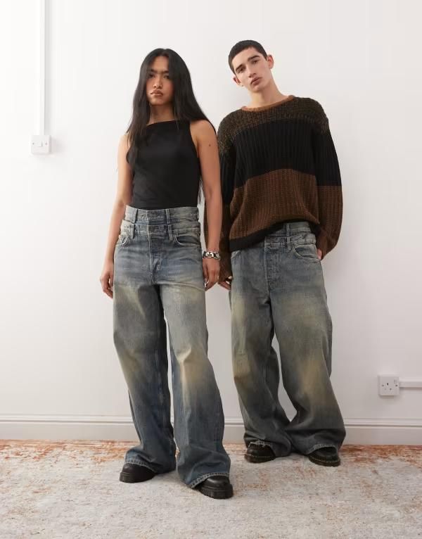 ウィークデイ レディース ボトムス デニムパンツ ワイドレッグ ジーンズ Weekday Unisex loose fit wide leg baggy jeans with double waist