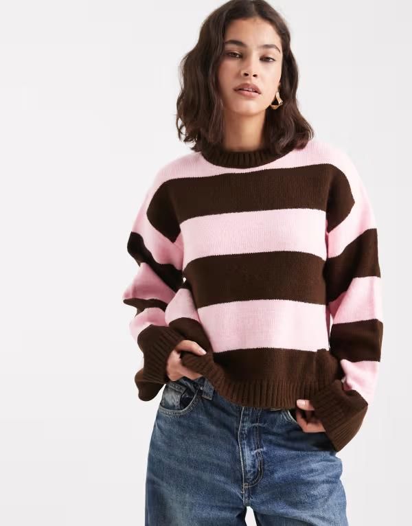 エイソス レディース アウター ニット・セーター ASOS DESIGN boxy fit knit sweater and pink wide stripes Multi マルチカラー