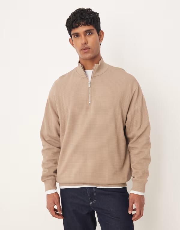 エイソス メンズ アウター パーカー・スウェット ハーフジップ スウェット シャツ ASOS DESIGN oversized quarter zip sweatshirt Desert taupe