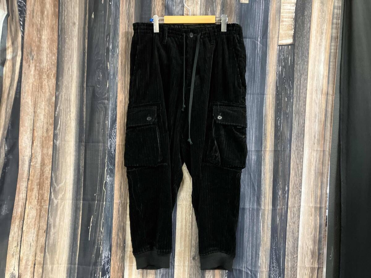 GROUND Y グラウンドワイ ロングパンツ PAIR CORDUROY AIR TURNING RIBBED CARGO ブラック サイズ3