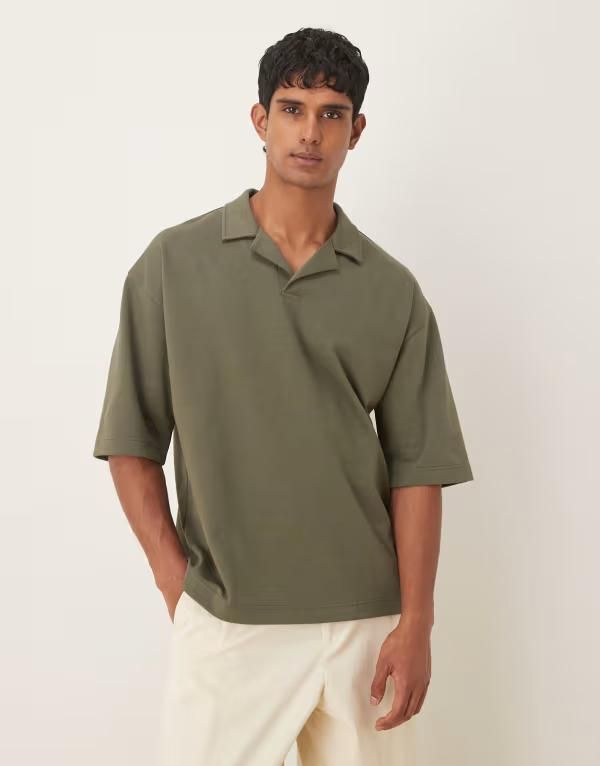 エイソス メンズ トップス ポロシャツ コットン ASOS DESIGN breatheMAX heavyweight oversized half sleeve revere polo cotton