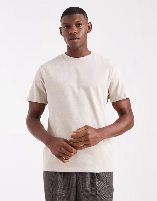 エイソス メンズ トップス Tシャツ クルーネック シャツ ASOS DESIGN heavyweight crew neck Tshirt Oatmeal marl マール