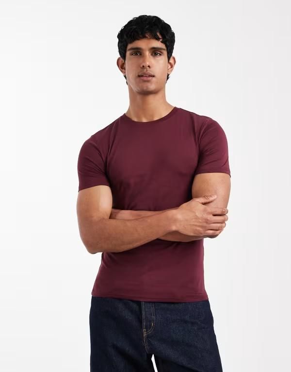 エイソス メンズ トップス Tシャツ コットン ASOS DESIGN Premium SUPIMA Cotton muscle fitshirt Port royale バーガンディ