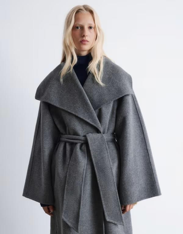アンドアザーストーリーズ レディース アウター コート スタンドネック ウール マキシ Other Stories wool belted maxi coat with funnel neck Gra
