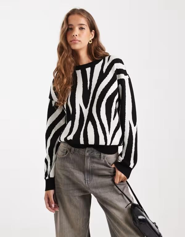 ヴェロモーダ レディース アウター ニット・セーター セーター ニット Vero Moda oneck jacquard knit sweater and cream zebra Birch クリーム