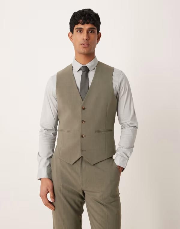 エイソス メンズ トップス タンクトップ ベスト ASOS DESIGN slim suit vest Khaki カーキ