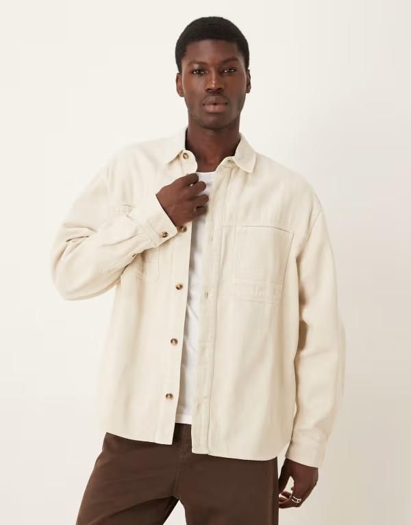 エイソス メンズ トップス シャツ ASOS DESIGN oversized twill shirt in stone STONE ストーン