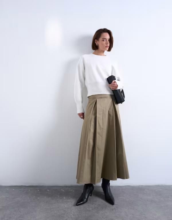 トップショップ レディース ボトムス スカート ミディ Topshop pleat front midi skirt in stone STONE ストーン