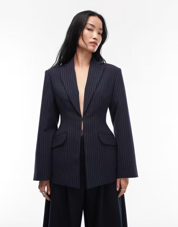エイソス レディース アウター ジャケット・ブルゾン ブレザー ASOS DESIGN ultimate sculpted suit blazer pinstripes Navy pinstripe