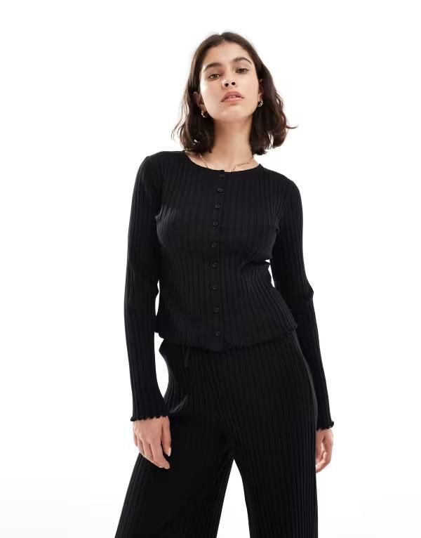 ミスセルフフリッジ レディース アウター カーディガン リブ Miss Selfridge chunky ribbed cardigan Black ブラック