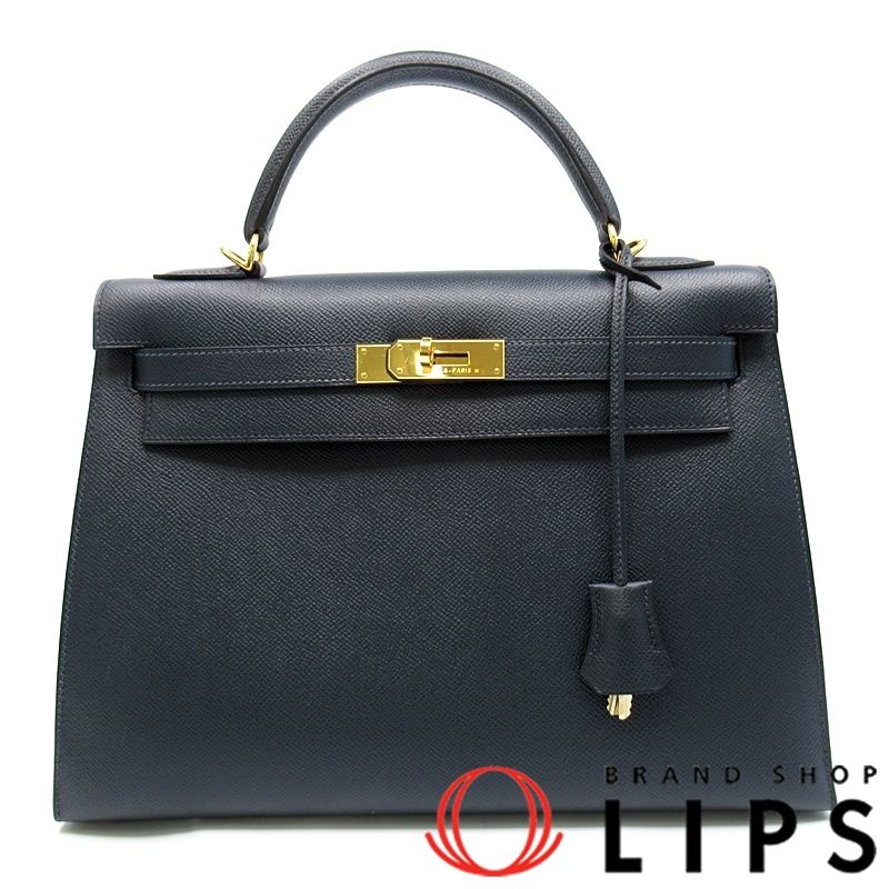 エルメス ケリー32 外縫い クシュベル レディース ハンドバッグ ネイビー 美品 【中古】