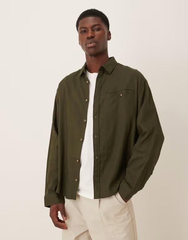 エイソス メンズ トップス シャツ ASOS DESIGN oversized shirt with pocket detailing Khaki カーキ