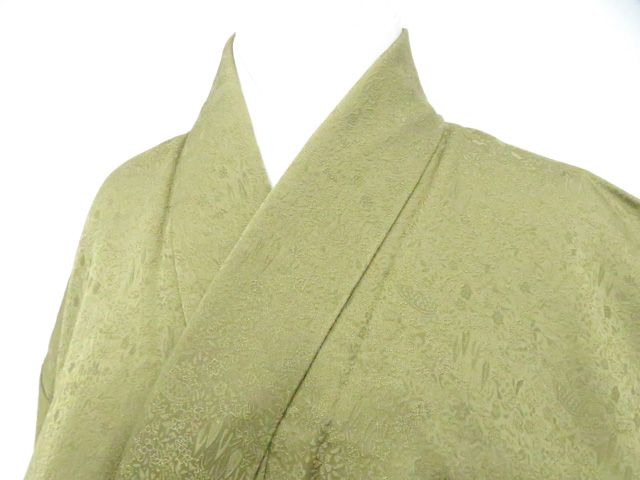 【一輝堂】色無地 地紋入り 仕付け付 着物 正絹 美品 身丈約167.5cm 裄丈約65.5cm 26z06-3235