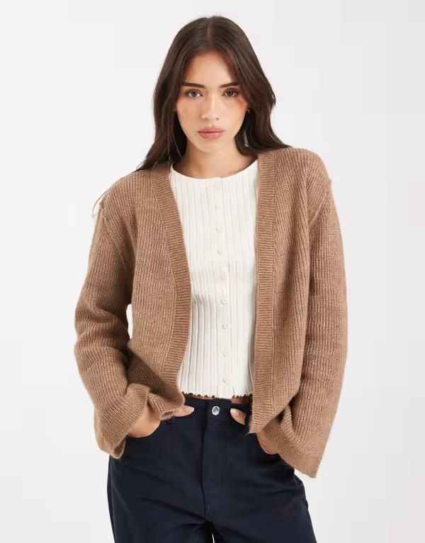 ミスセルフフリッジ レディース アウター カーディガン Miss Selfridge edge to edge cardigan in camel CAMEL キャメル