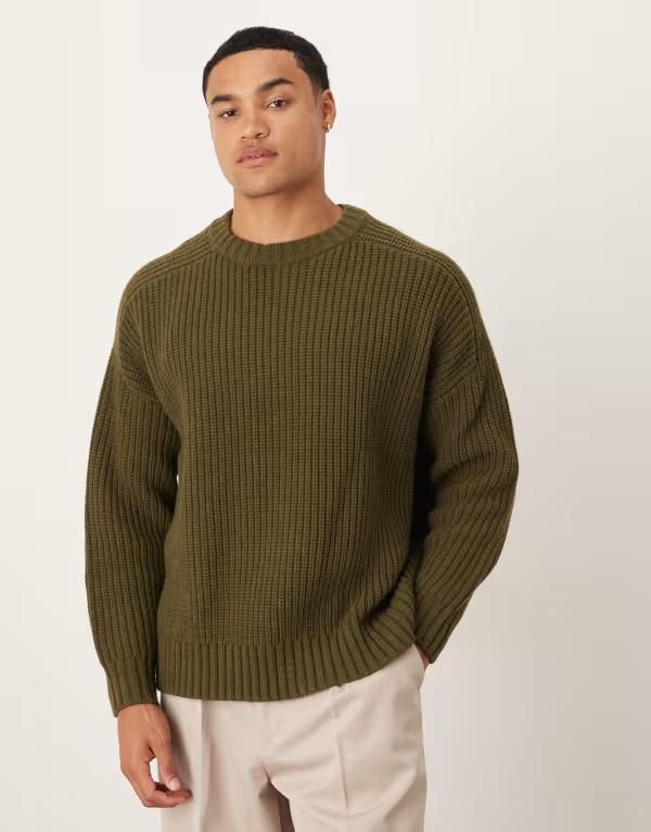 エイソス メンズ アウター ニット・セーター リブ ウール セーター ニット ASOS DESIGN oversized heavyweight knit wool blend ribbed swea