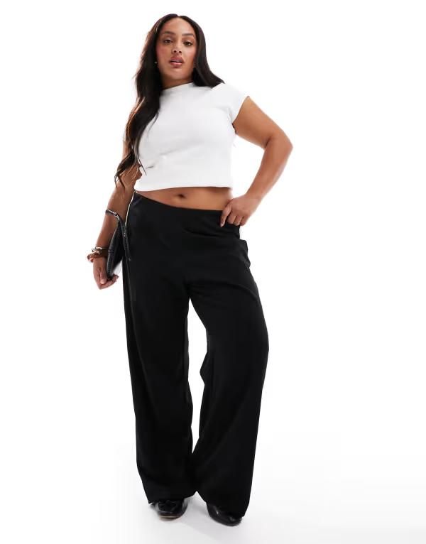 ヴェロモーダ レディース ボトムス カジュアルパンツ Vero Moda Curve loose pull on pants with side stripe Black white ホワイト