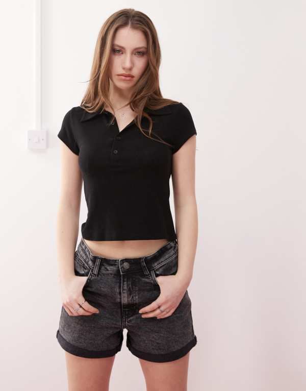 ノイジーメイ レディース ボトムス ハーフパンツ・ショーツ ショートパンツ デニム Noisy May Moni high rise turn up hem denim shorts in dark