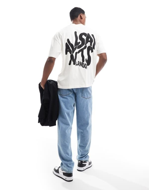 オールセインツ メンズ トップス Tシャツ プリント シャツ AllSaints Orlando back print tshirt ashen white ホワイト