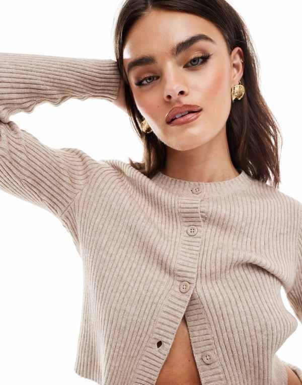 オンリー レディース アウター ニット・セーター リブニット カーディガン ニット ONLY structured rib knit cardigan BEIGE ベージュ