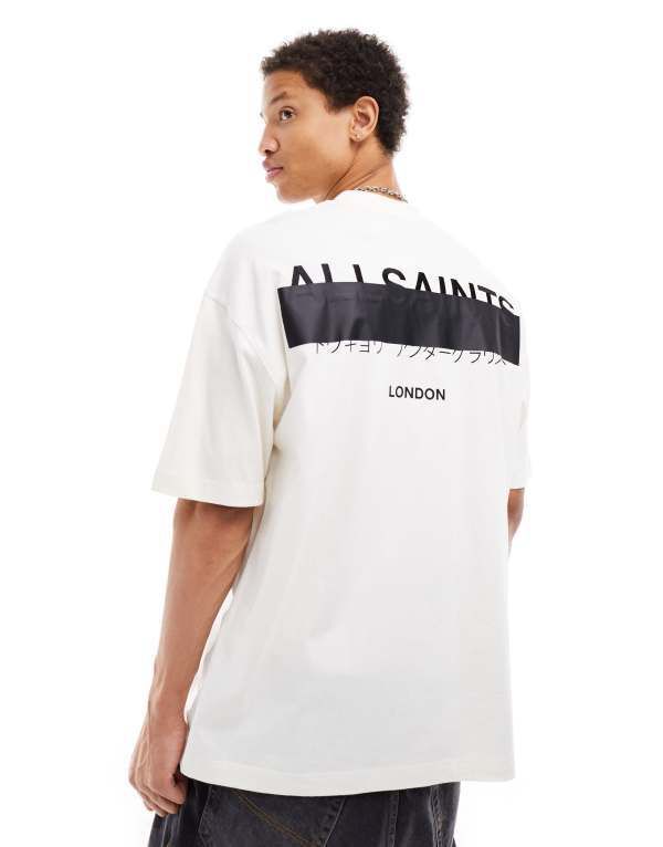 オールセインツ メンズ トップス Tシャツ 刺繍 ロゴ AllSaints Redact oversized embroidered logo tshirt ashen white ホワイト